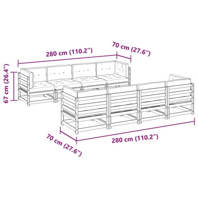 vidaXL 9 Piece Garden Sofa Set with Cushions Wax Brown Solid Wood Pine