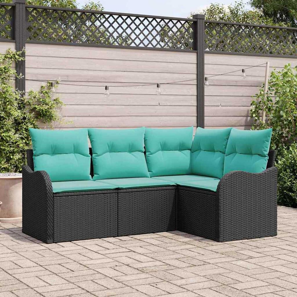 vidaXL Garden Sofa Set with Cushion 4 pcs Black Poly rattan
