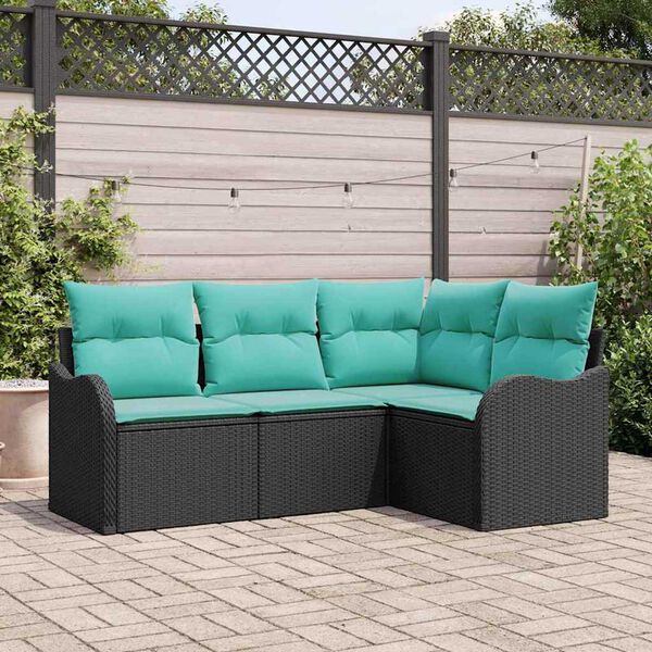 vidaXL Garden Sofa Set with Cushion 4 pcs Black Poly rattan