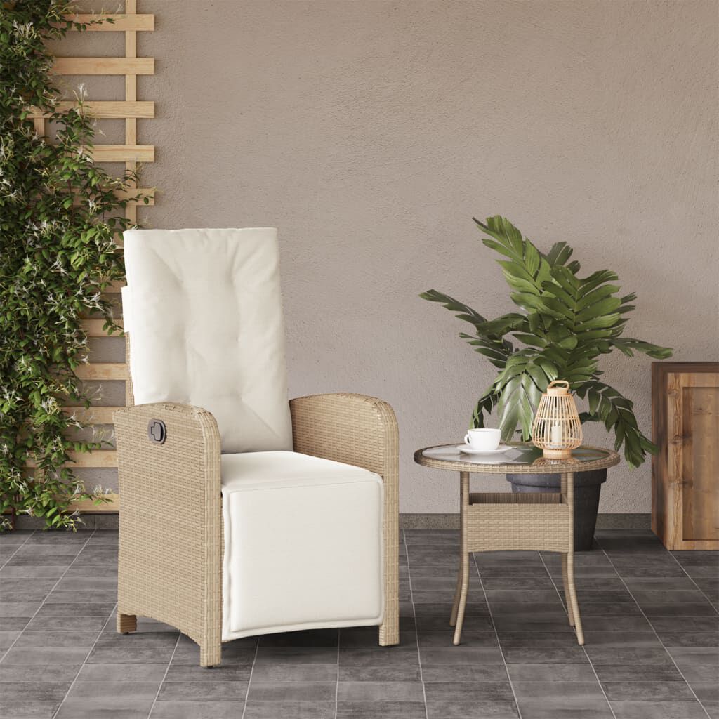 vidaXL Reclining Garden Chair with Footrest Beige Poly Rattan