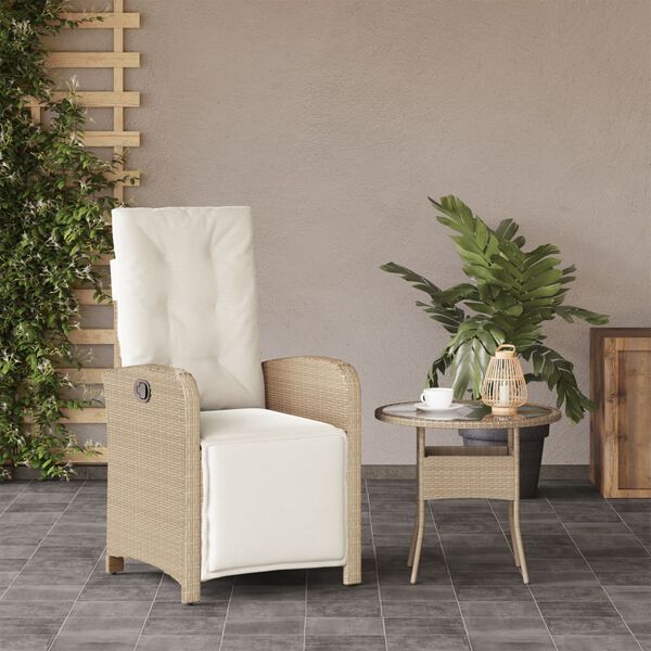 vidaXL Reclining Garden Chair with Footrest Beige Poly Rattan