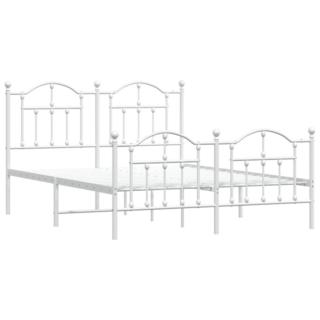 vidaXL Metal Bed Frame without Mattress with Footboard White 135x190cm