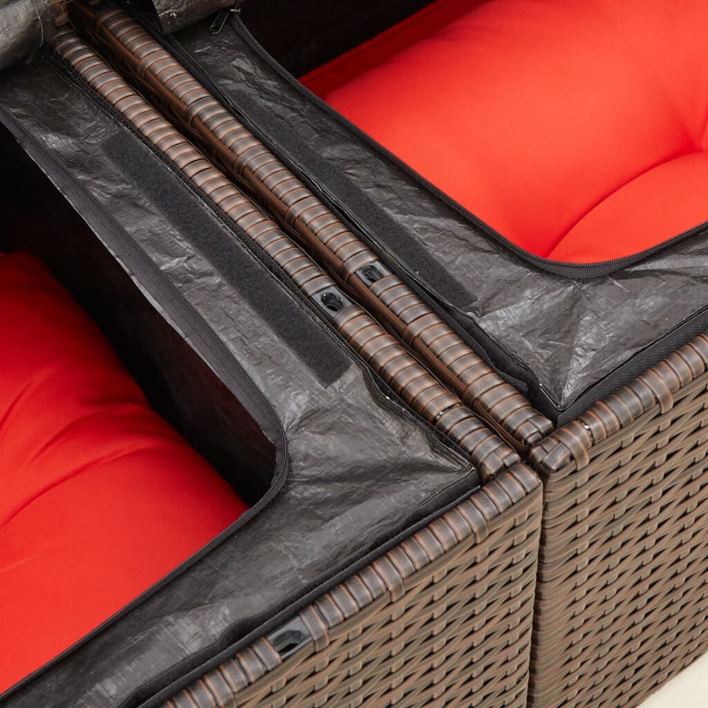 vidaXL Garden Sofa with Cushions 2-Seater Brown Poly Rattan