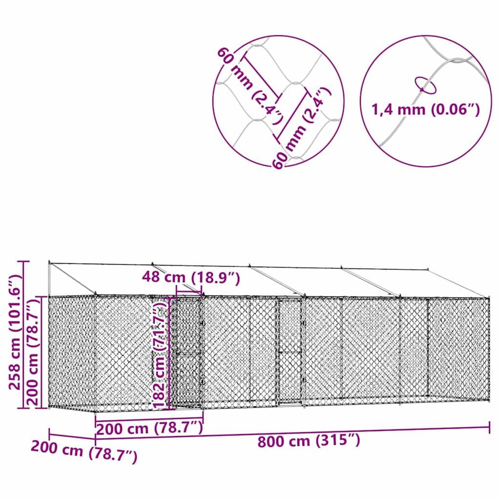 Dog Cage Silver 800 x 200 x 256 cm Galvanised Steel