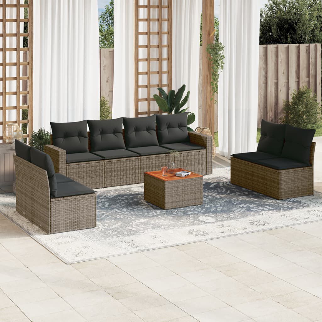 vidaXL 9 Piece Garden Sofa Set with Cushions Grey Poly Rattan