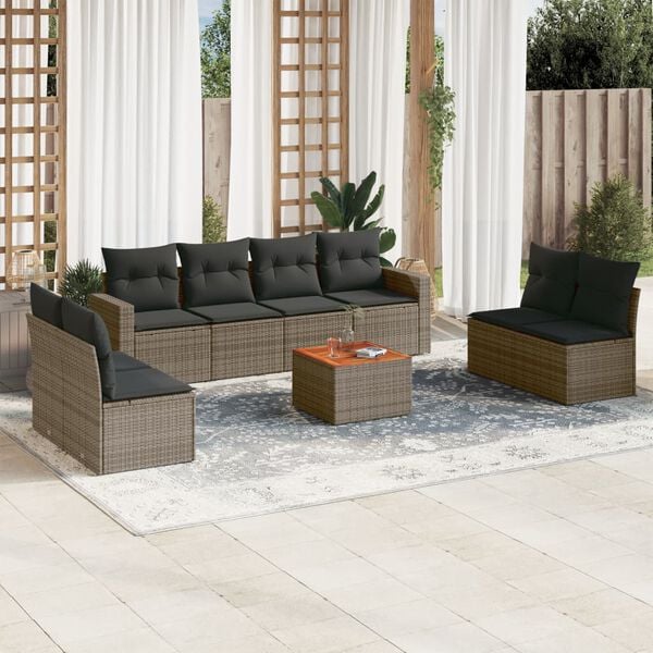 vidaXL 9 Piece Garden Sofa Set with Cushions Grey Poly Rattan