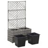 vidaXL Trellis Raised Bed with 2 Pots 58x30x107 cm Poly Rattan Grey