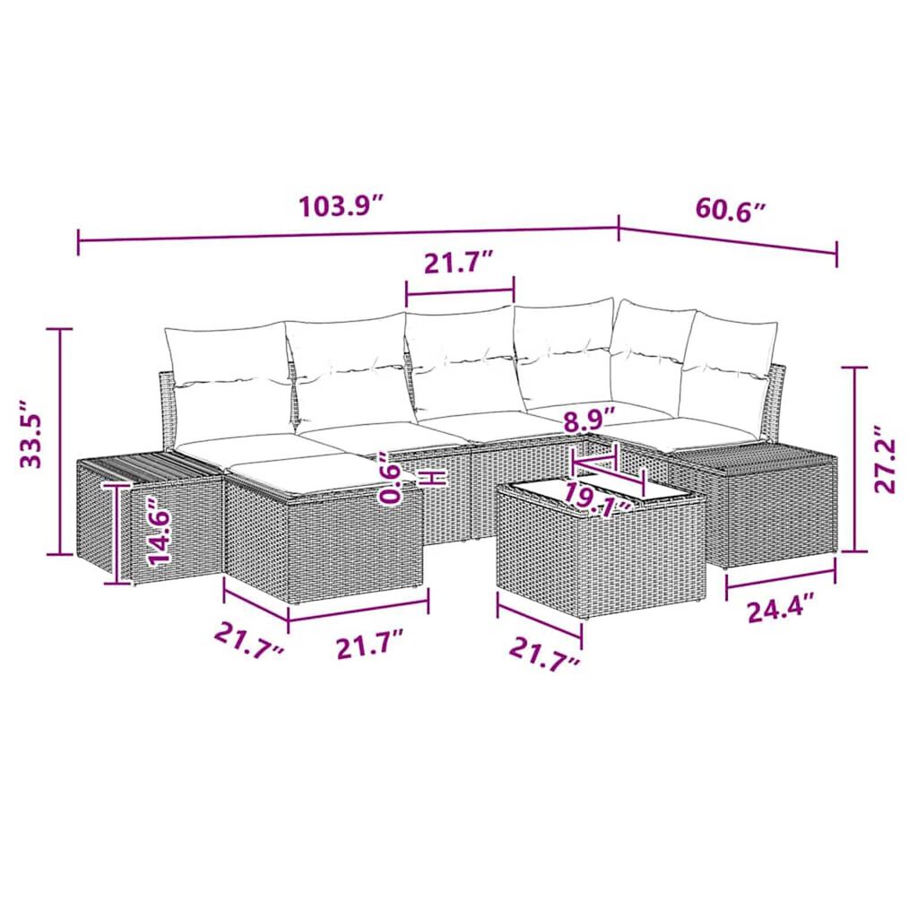 vidaXL Garden Sofa Set with Cushion 7 pcs Brown Poly rattan