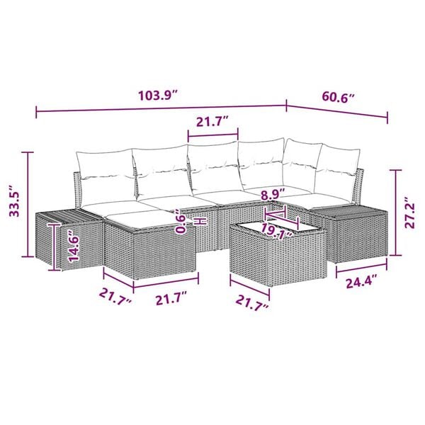 vidaXL Garden Sofa Set with Cushion 7 pcs Brown Poly rattan