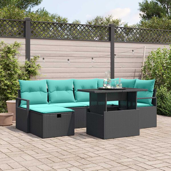 vidaXL 7 Piece Garden Sofa Set with Cushions Black Poly Rattan