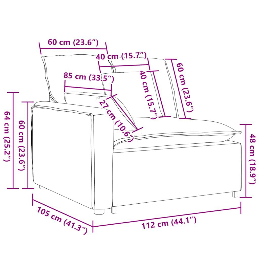 vidaXL Modular Sofa Armrest End Module with Cushions Dark Grey 100 cm
