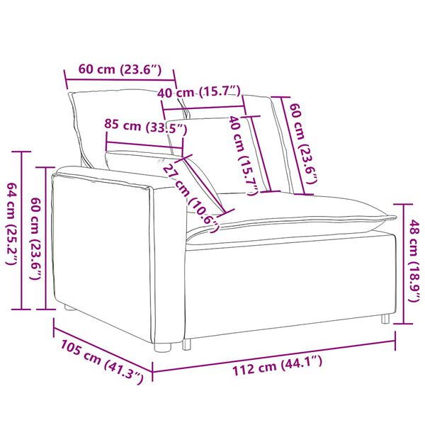 vidaXL Modular Sofa Armrest End Module with Cushions Dark Grey 100 cm
