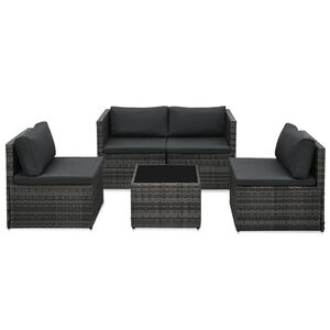vidaXL 5 Piece Garden Lounge Set with Cushions Poly Rattan Grey