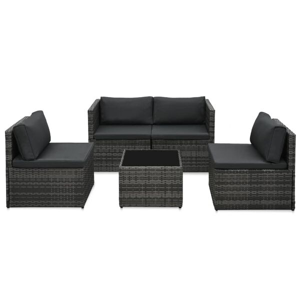vidaXL 5 Piece Garden Lounge Set with Cushions Poly Rattan Grey