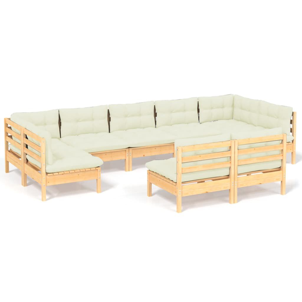 vidaXL 9 Piece Garden Lounge Set with Cream Cushions Solid Pinewood