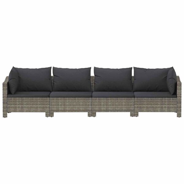 vidaXL 4 Piece Garden Lounge Set with Cushions Grey Poly Rattan