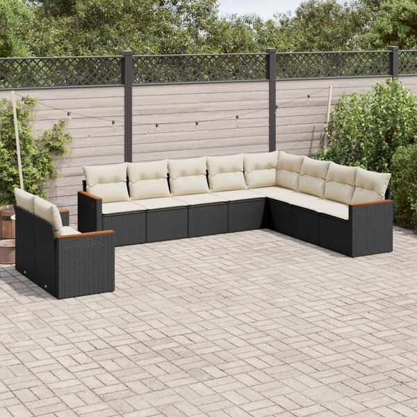vidaXL 10 Piece Garden Sofa Set with Cushions Black Poly Rattan