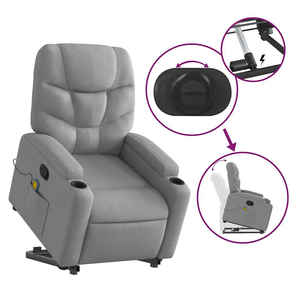 vidaXL Stand up Massage Recliner Chair Light Grey Fabric