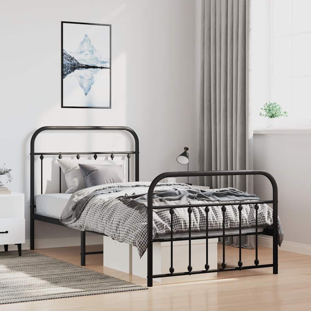 vidaXL Metal Bed Frame without Mattress with Footboard Black 100x200cm