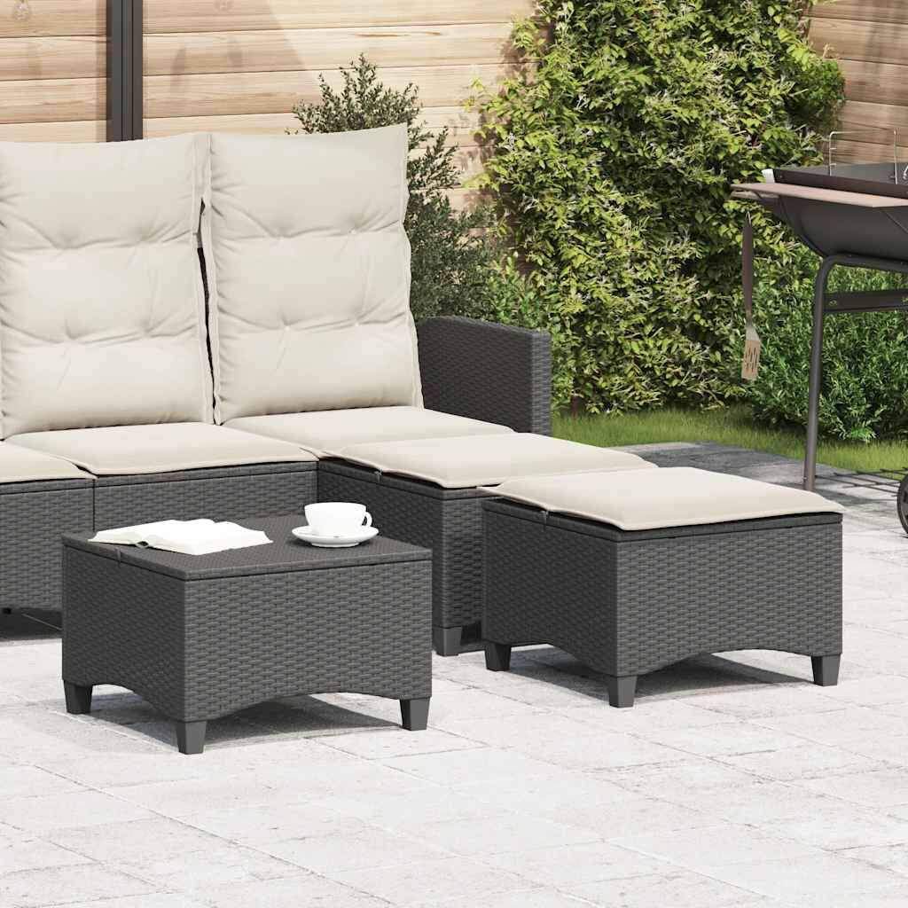 vidaXL Garden Stools with Cushions 2 pcs Black 55x55x36 cm Poly Rattan