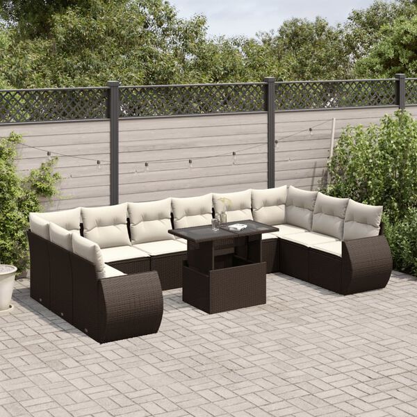 vidaXL 11 Piece Garden Sofa Set with Cushions Brown Poly Rattan