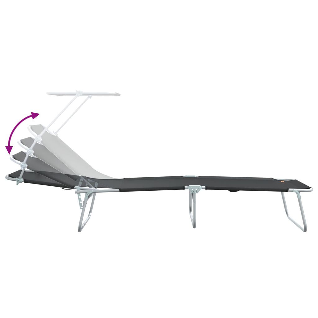 vidaXL Folding Sun Lounger with Canopy Steel and Fabric Black