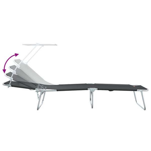 vidaXL Folding Sun Lounger with Canopy Steel and Fabric Black