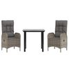 vidaXL 3 Piece Garden Dining Set with Cushions Black and Grey Poly Rattan