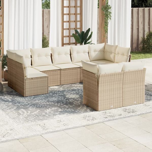 vidaXL 9 Piece Garden Sofa Set with Cushions Beige Poly Rattan