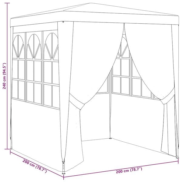 vidaXL Professional Party Tent with Side Walls 2x2 m White 90 g/m²