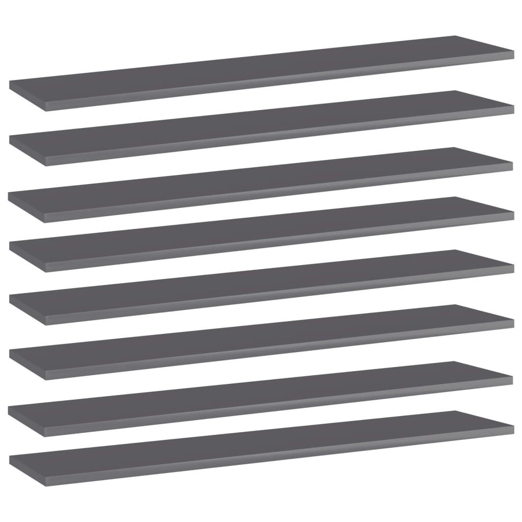 vidaXL Bookshelf Boards 8 pcs High Gloss Grey 100x20x1.5 cm Engineered Wood