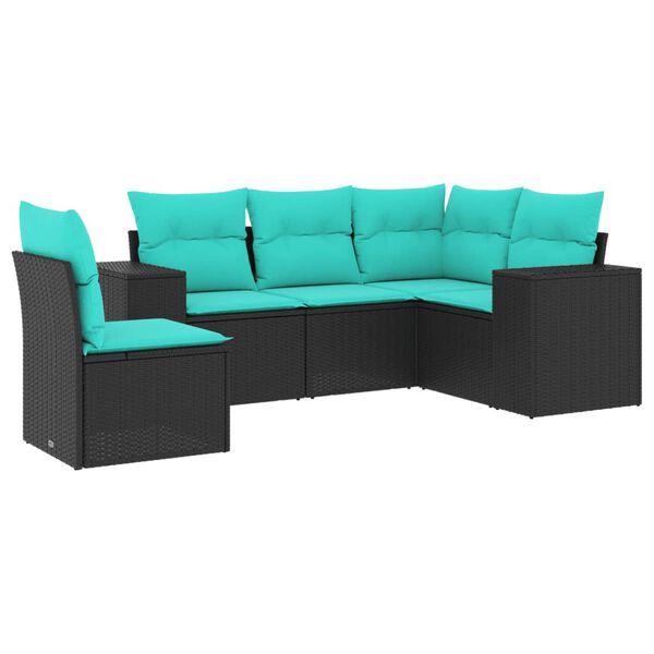 vidaXL 5 Piece Garden Sofa Set with Cushions Black Poly Rattan