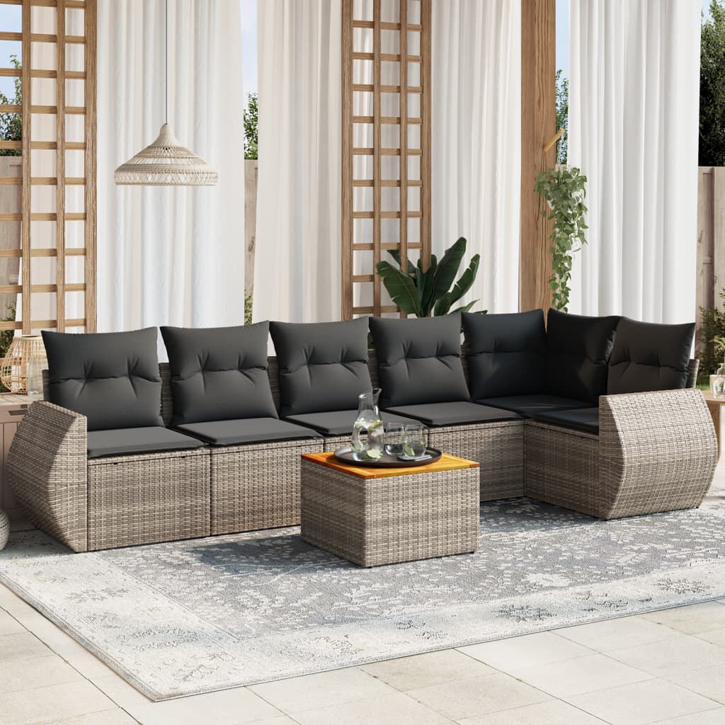 vidaXL 7 Piece Garden Sofa Set with Cushions Grey Poly Rattan