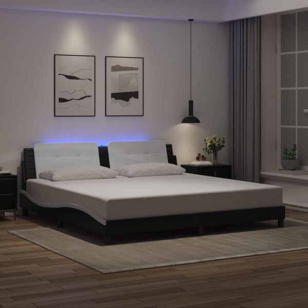 vidaXL Bed Frame with LED without Mattress "Zadar" Black and White 193x203 cm