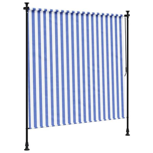 vidaXL Outdoor Roller Blind Blue and White 150x270 cm Fabric&Steel