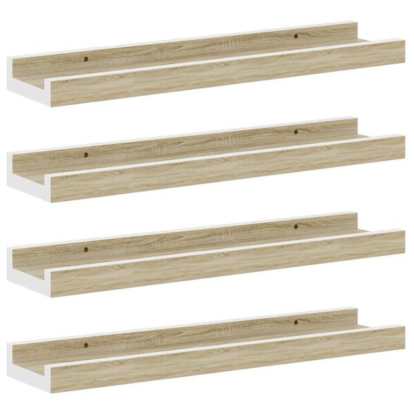 vidaXL Wall Shelves 4 pcs White and Sonoma Oak 40x9x3 cm