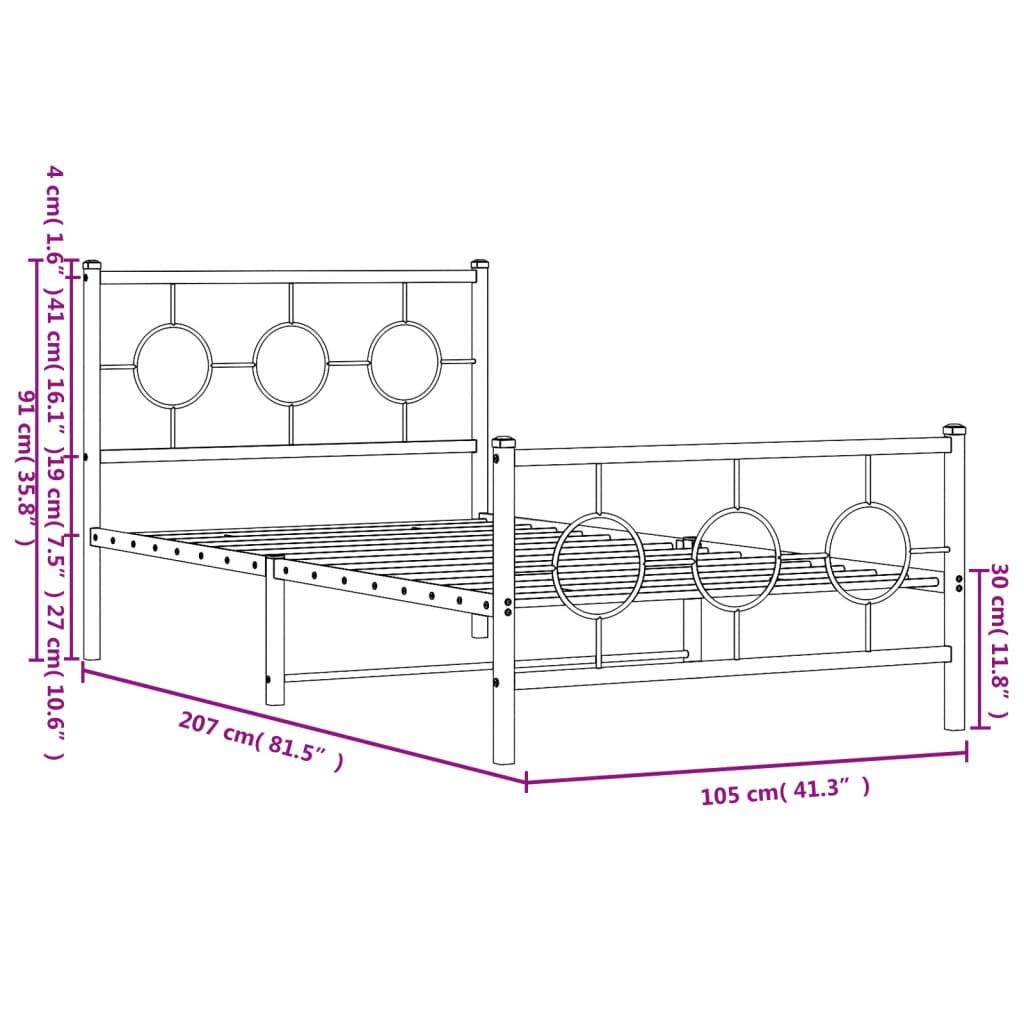 vidaXL Metal Bed Frame without Mattress with Footboard White 100x200cm