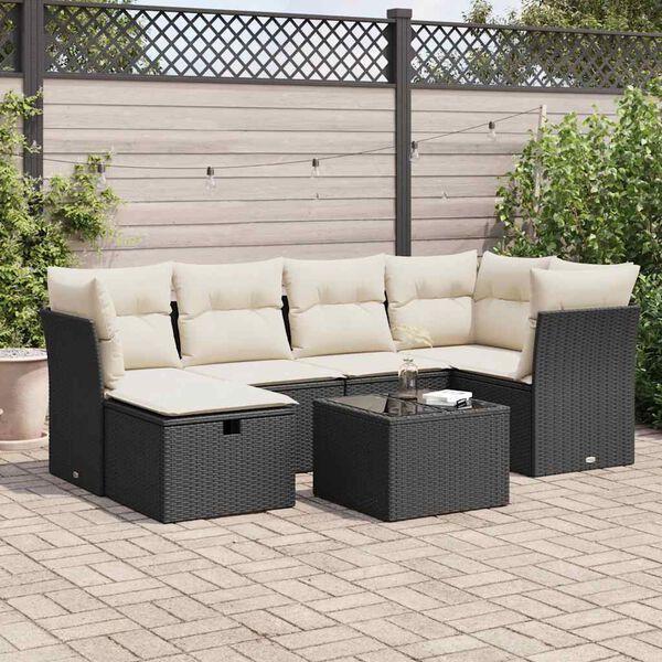 vidaXL 6 Piece Garden Sofa Set with Cushions Black Poly Rattan