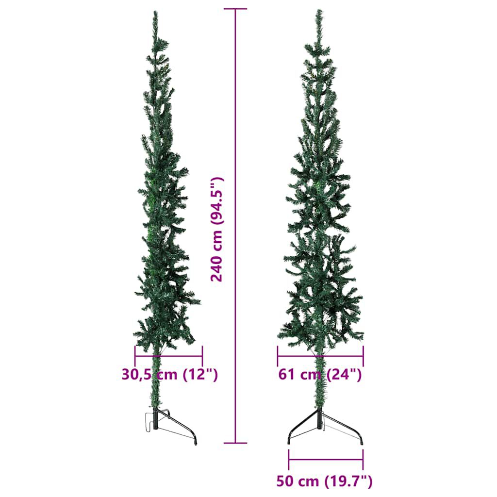 vidaXL Slim Artificial Half Christmas Tree with Stand Green 240 cm