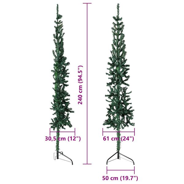vidaXL Slim Artificial Half Christmas Tree with Stand Green 240 cm
