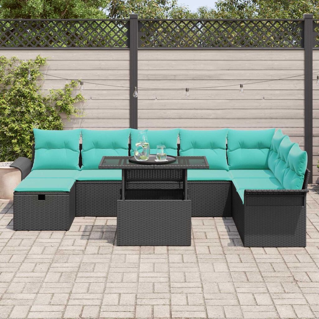 vidaXL 9 Piece Garden Sofa Set with Cushions Black Poly Rattan