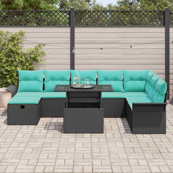 vidaXL 9 Piece Garden Sofa Set with Cushions Black Poly Rattan