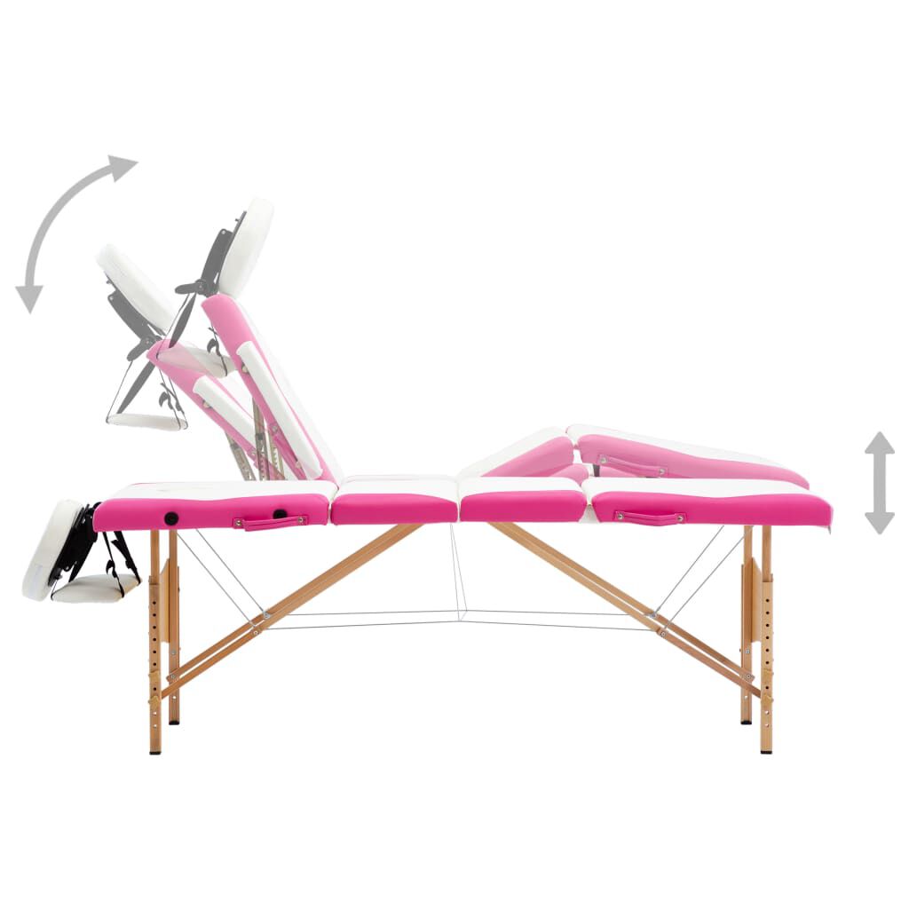 vidaXL Foldable Massage Table 4 Zones Wood White and Pink