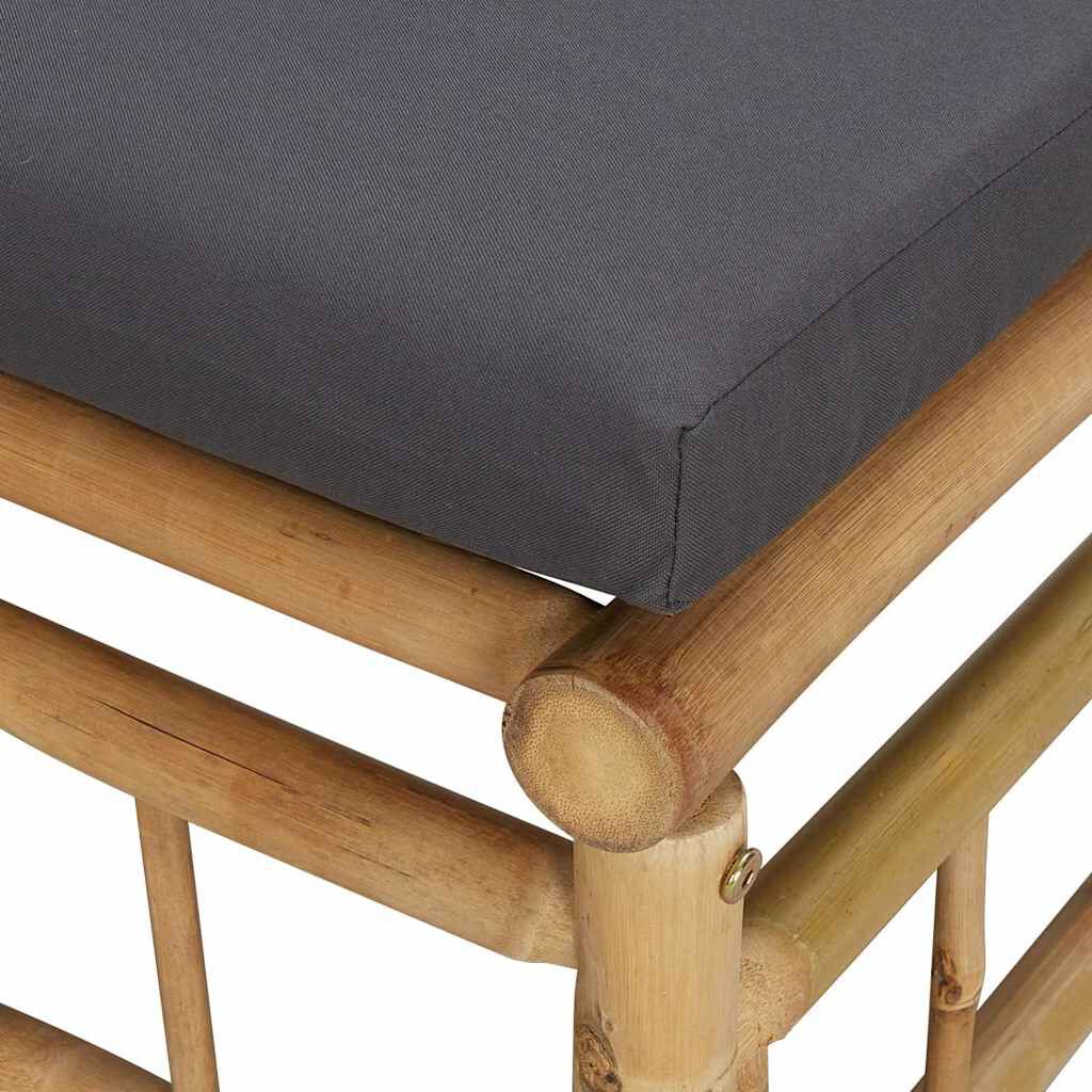 vidaXL Garden Corner Sofa with Dark Grey Cushions Bamboo