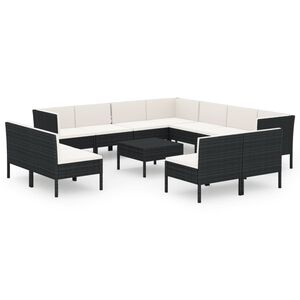vidaXL 12 Piece Garden Lounge Set with Cushions Poly Rattan Black