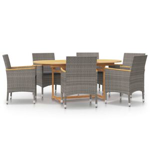 vidaXL 7 Piece Garden Dining Set with Cushions Grey