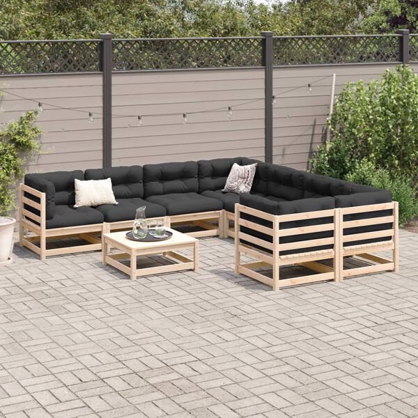 vidaXL 9 Piece Garden Sofa Set with Cushions Solid Wood Pine