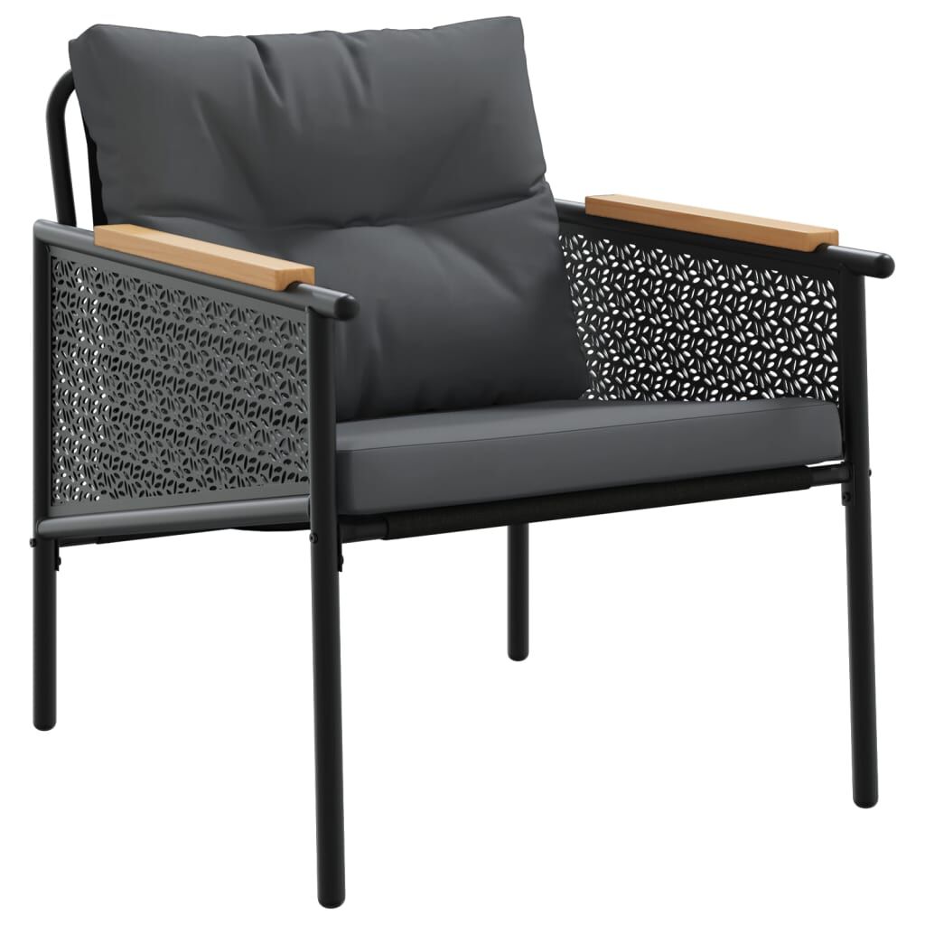 vidaXL 3 Piece Balcony Furniture Set with Cushions Black Steel