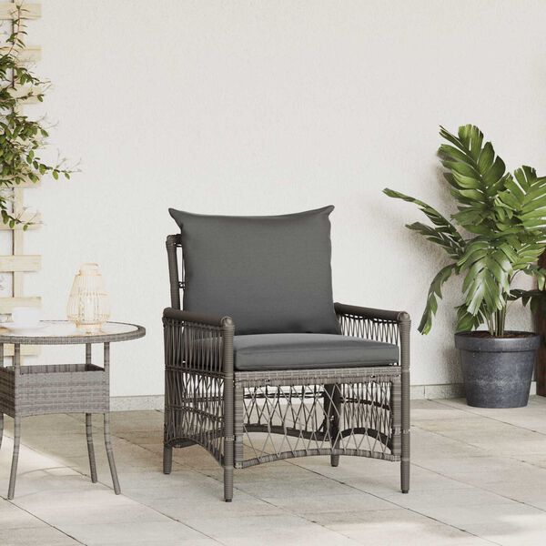 vidaXL Garden Chair with Cushions Grey Poly Rattan