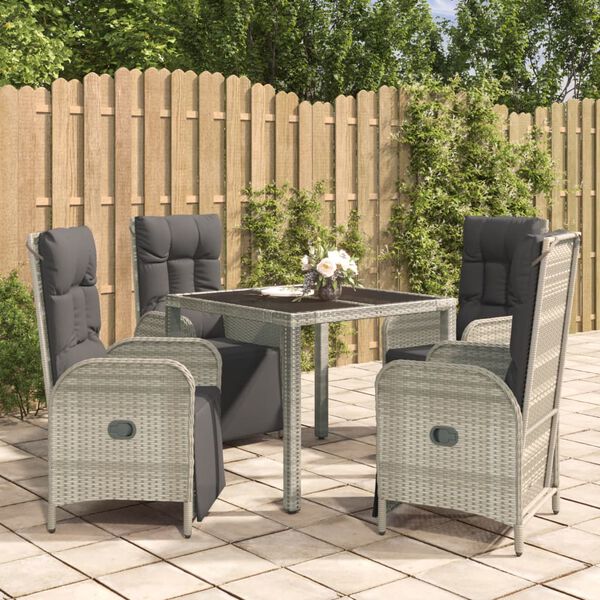 vidaXL 5 Piece Garden Dining Set with Cushions Grey Poly Rattan